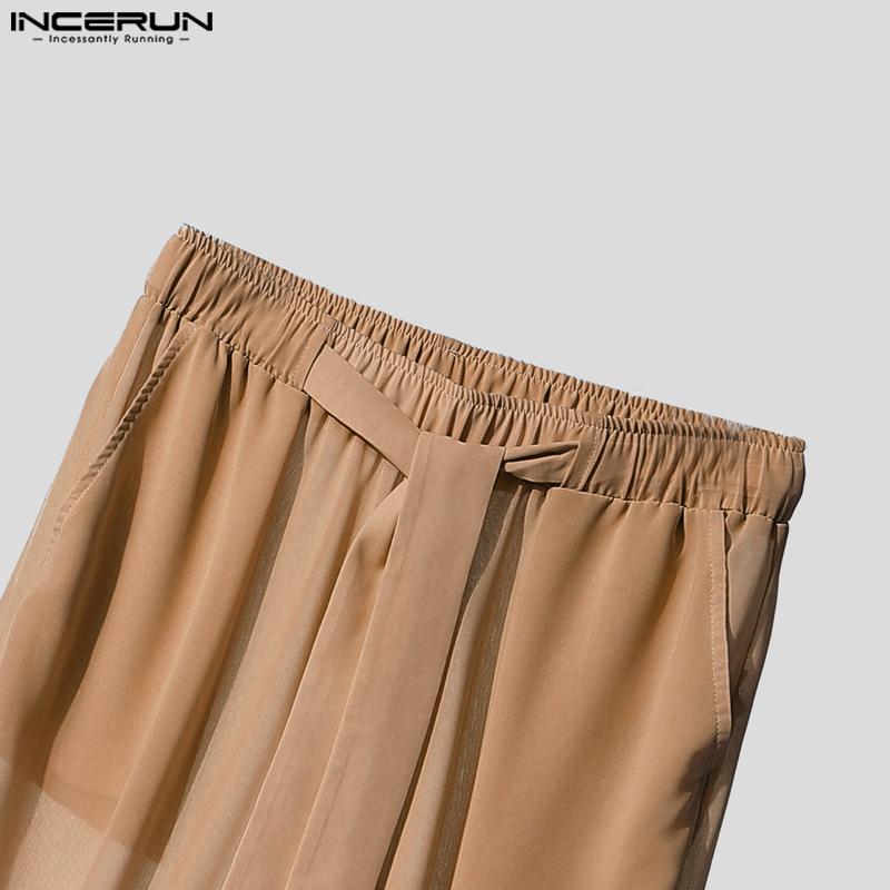 INCERUN 2PCS Sets Mens See Through Long Sleeve Open Front Tops Harem Pants Beach Home Outfits