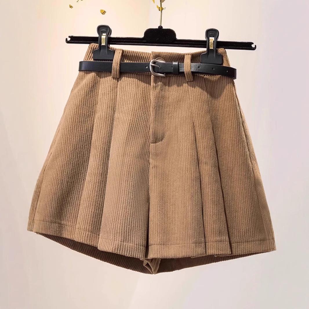 

Plus Size High Waist Corduroy Khaki Pleated Skirt Shorts for Women XL хаки