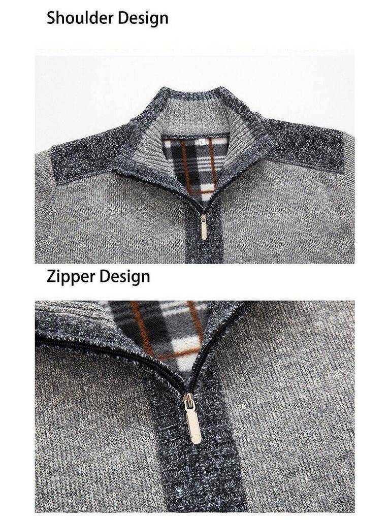 2025 Men's Solid Color Knit Zipper Cardigan - Thick Plus Velvet Coat for Autumn & Winter