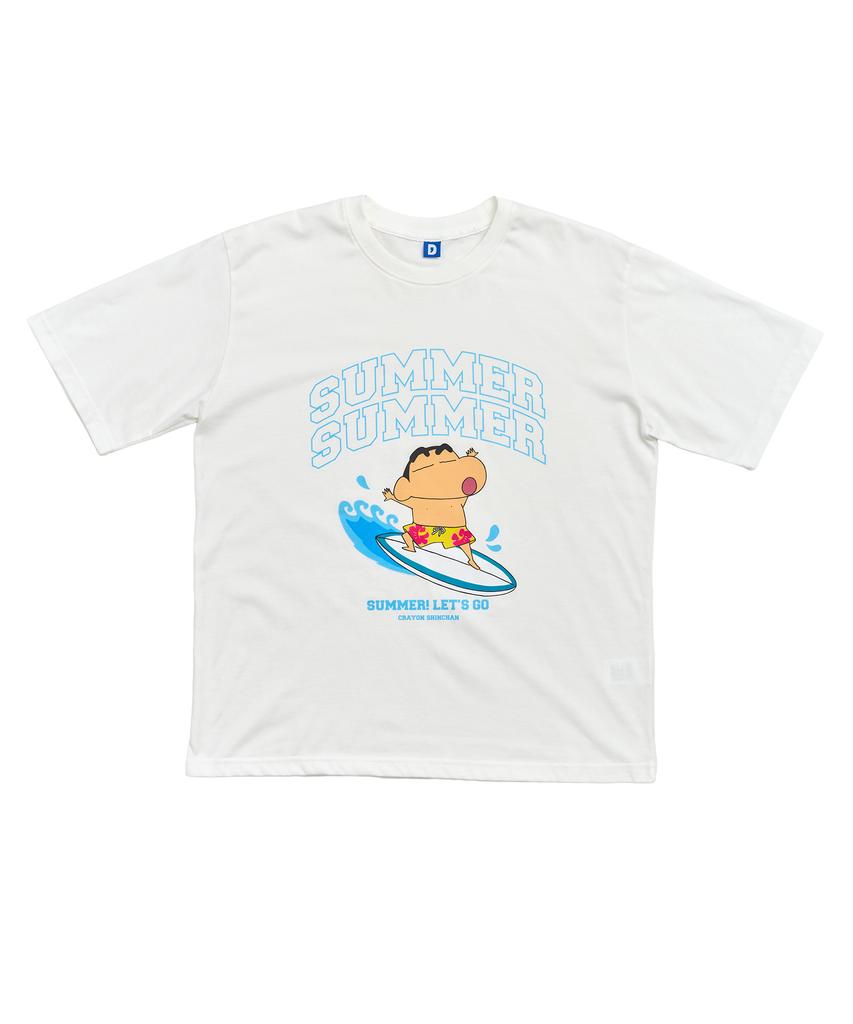 Daenkkomma Crayon Shin-Chan Surfing Time Crayon Shin-Chan Summer Short Sleeve T-Shirt