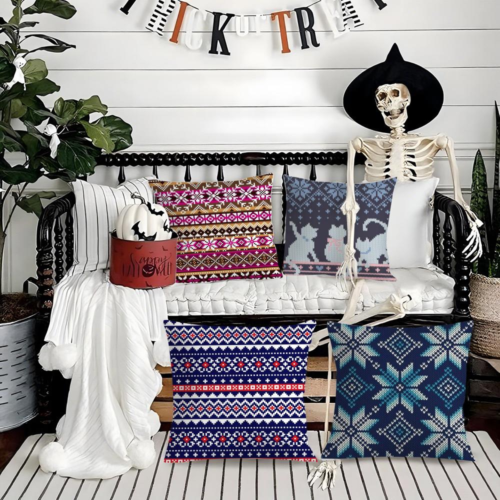 Classical Sweater Pattern Pillow Case Silky Short Plush With Invisible Zipper Dustproof Sofa Cushion Cover For Home Decor