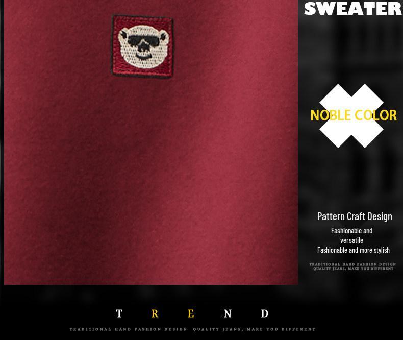 Premium American Style Heavyweight Embroidered Round Neck Men's Winter Hoodie with Velvet, Loose Fit Casual Pullover.