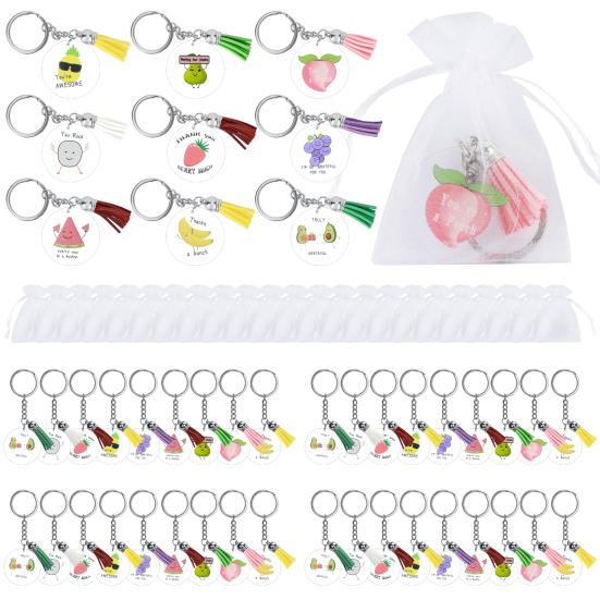 45Pcs Clear Funny Pattern Tassel Pendant Key Chains Kit with Mesh Bags