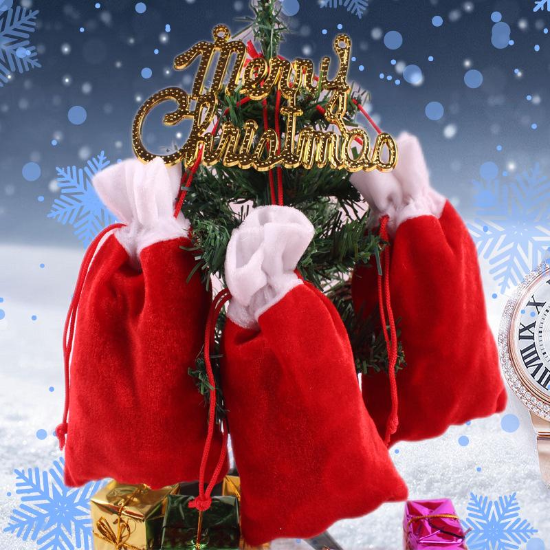 Pack of 12 Red and White Velvet Drawstring Christmas Bags Bag Pouches Santa Bags
