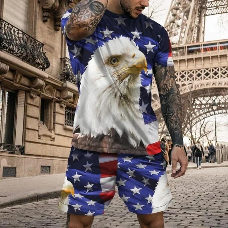 New3D printed men's short sleeved T-shirt and shorts set casual and youthful quality summer street vacation domineering clothing