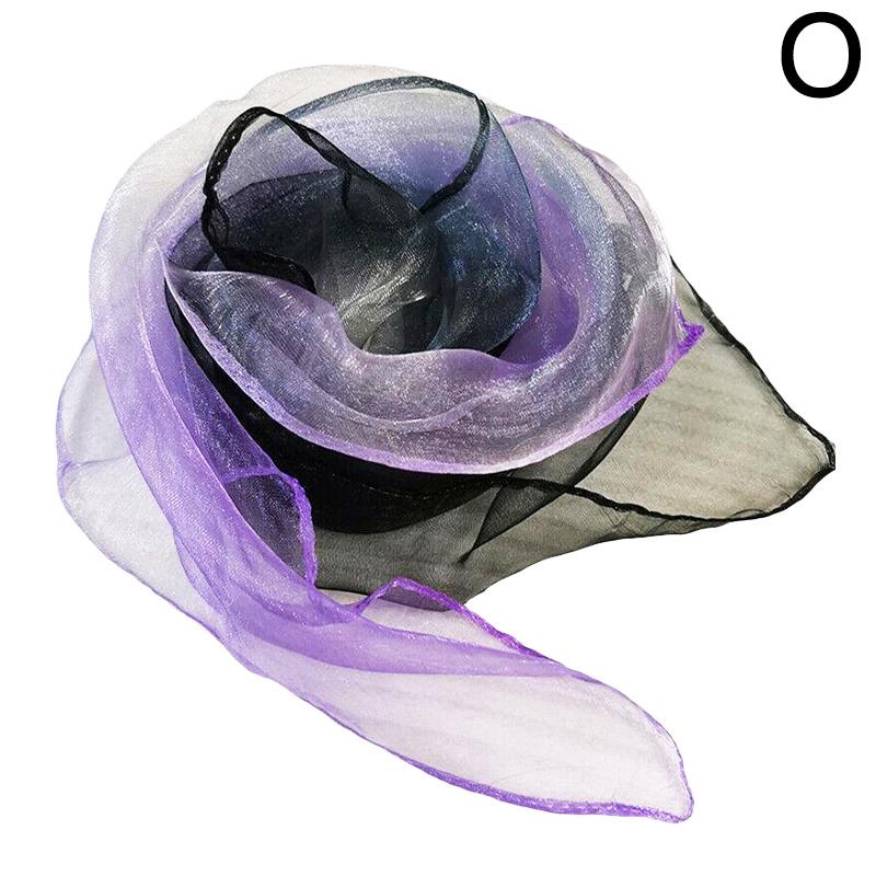 Transparent Summer Scarf For Women Square Gradient Color Head Wear Shinny Thin Chiffon Neck Shawl Beach Vacation Accessories