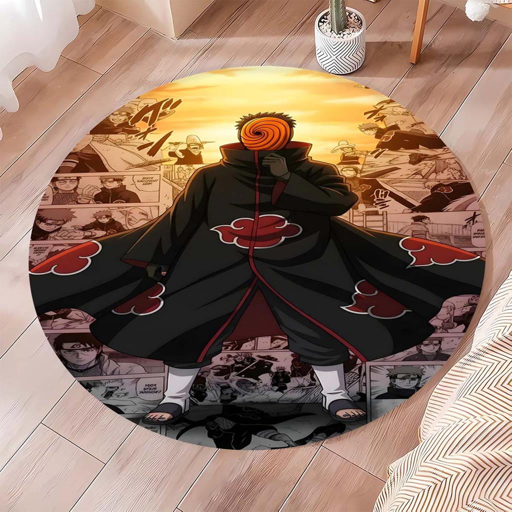 Naruto Round Area Rug Anime Cartoon Pattern Soft Non-Slip Floor Carpet For Bedroom Living Room Kids Room Playroom Home Decor Mat