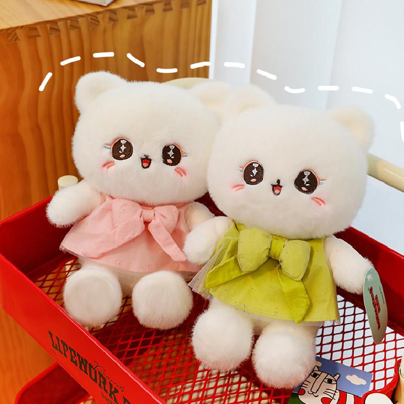 Plush Cat Toy Doll Bow Dress Kitty Stuffed Animal Cartoon Home Ornament Gift
