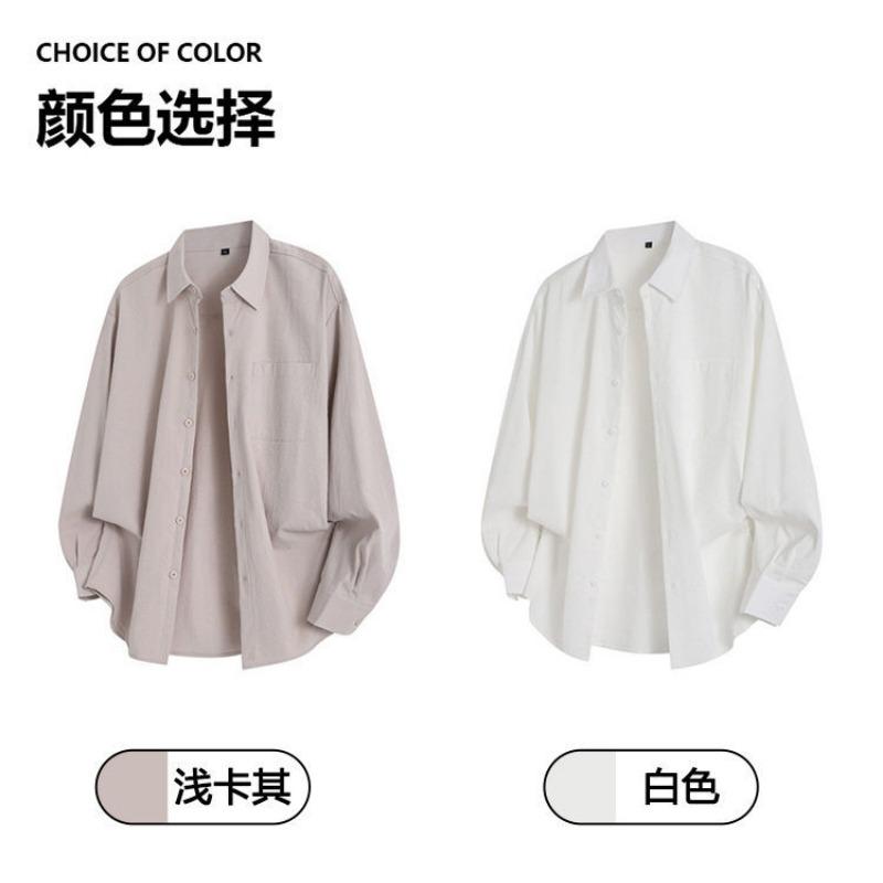 Men Solid Color Loose Casual Long Sleeve Button Up Shirt Outerwear
