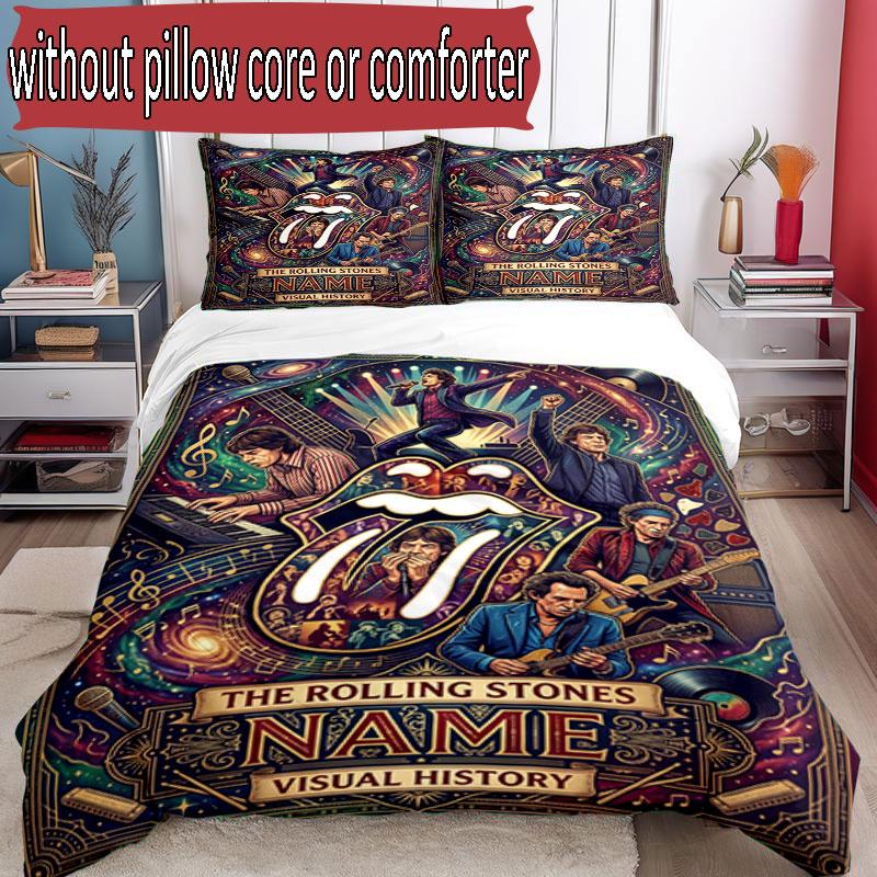 3-teiliges Bettbezug-Set (1 * Bettbezug + 2 * Kissenbezug, ohne Kern), Benutzerdefinierter Name The Rolling Stones Muster Bettwäsche-Set, Heim Schlafzimmer Dekor Geschenk