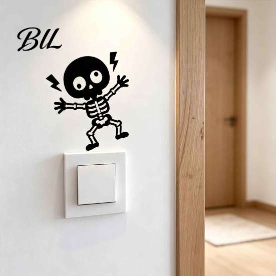 Halloween Decorative Sticker Electric Shock Skeleton Switch Sticker, Cartoon Wall Decoration PVC Self Adhesive Light Decal for Bedroom Living