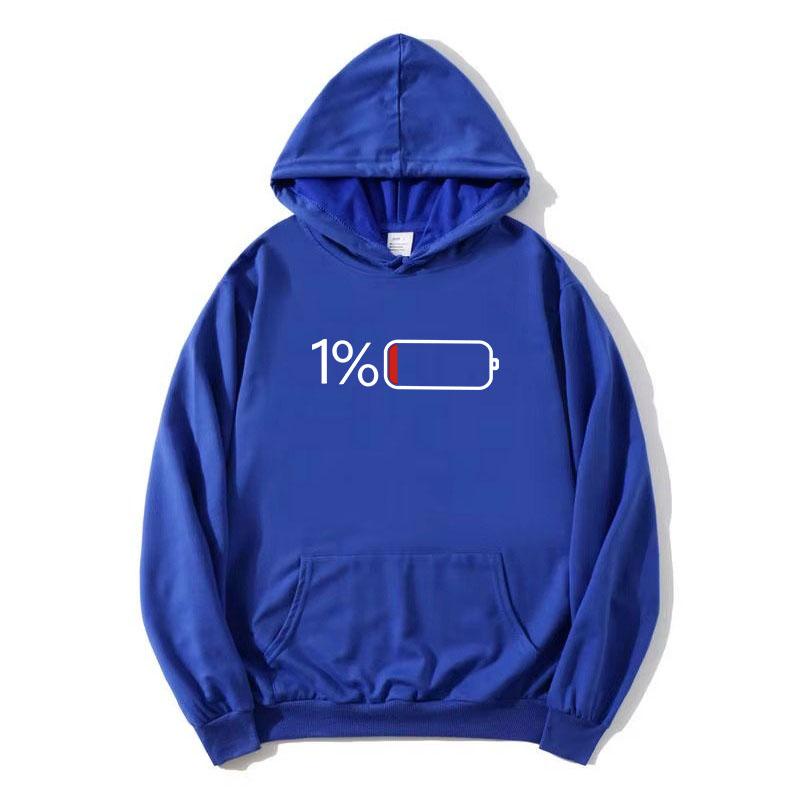 1 Percent Low Battery Status Icon Minimalist Hoodies Long Sleeve Women Men Sweatshirt with Pocket Graphic Print Pullover Unisex