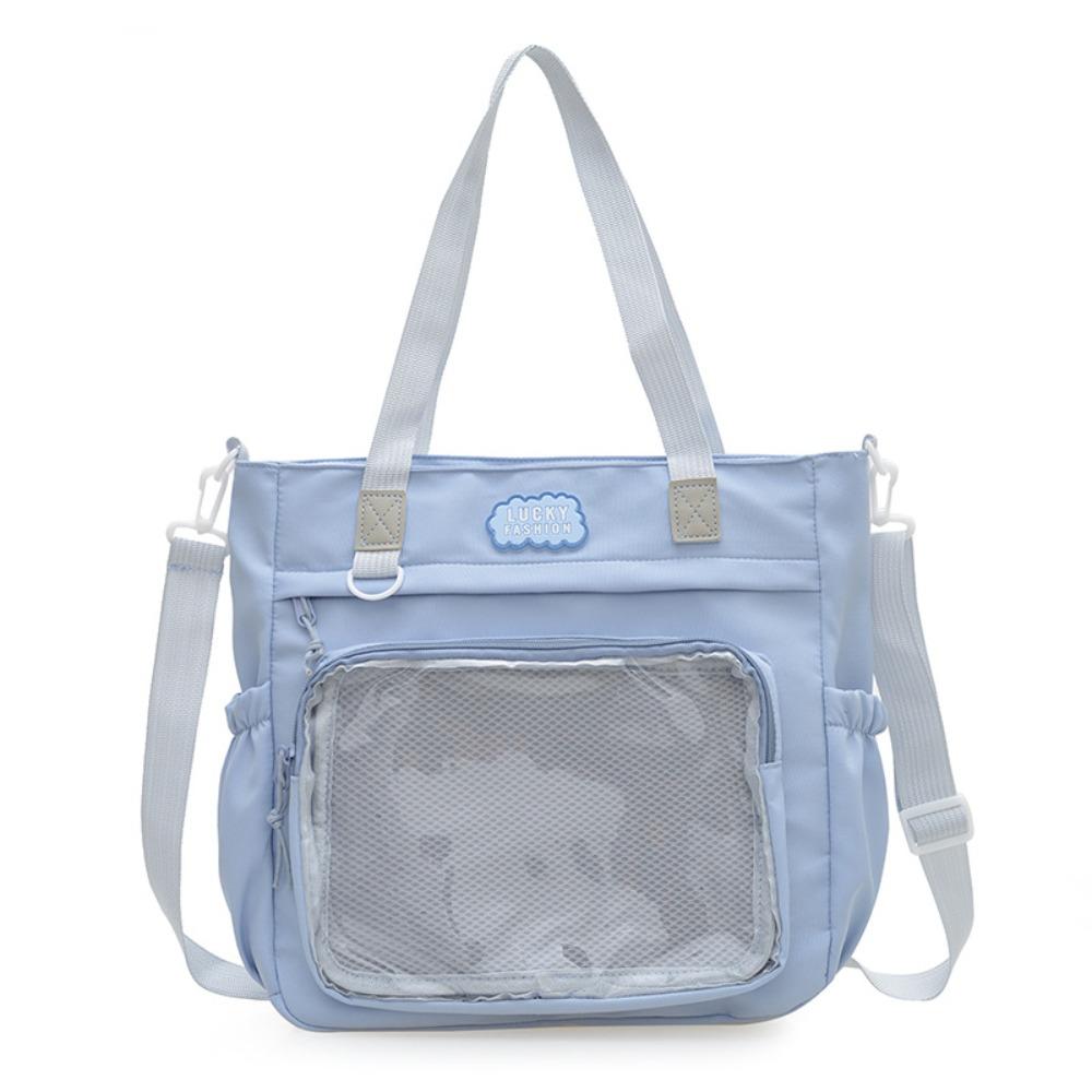Zipper Transparent Pocket Handbag Large Capacity Canvas Shoulder Bag Sweet Itabag  Girl