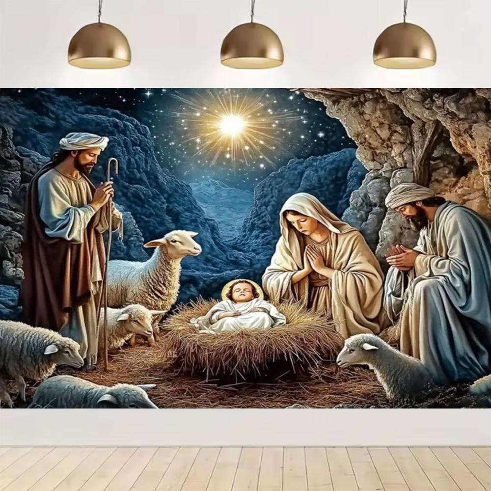 Nativity scene, starry night party decoration, backdrop, traditional Christmas photography supplies, prop4820