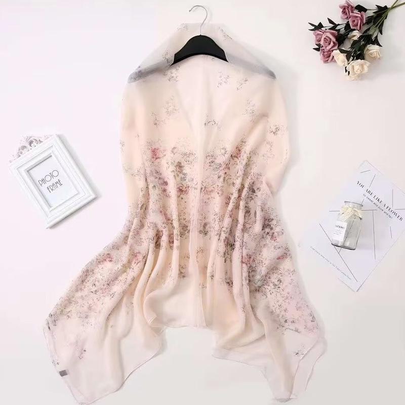 Women's Long Printed Silk Scarf - Ultra-Thin, All-Season, Middle-Aged Mother Style
