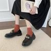 Shoes For Women Metal Chain Oxford Woman New Slip On Square Heel Platform Shoe Round Toe Solid Leather Casual Loafers
