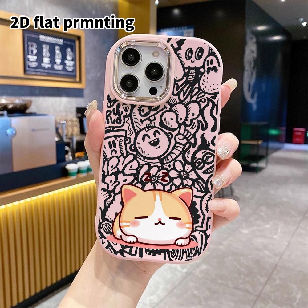 Phone Case: 2D flat design suitable for iPhone 18 17 16 15 14 13 Pro protective case, couple style, sleeping chubby orange cat, Christmas and Hallowee