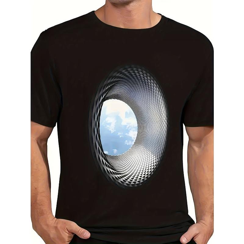 

European sizes Men S Vintage 3D Optical Illusion T-Shirt | Same Style for Men, Summer, Short-Sleeved, Printed, Pure 4XL чорний