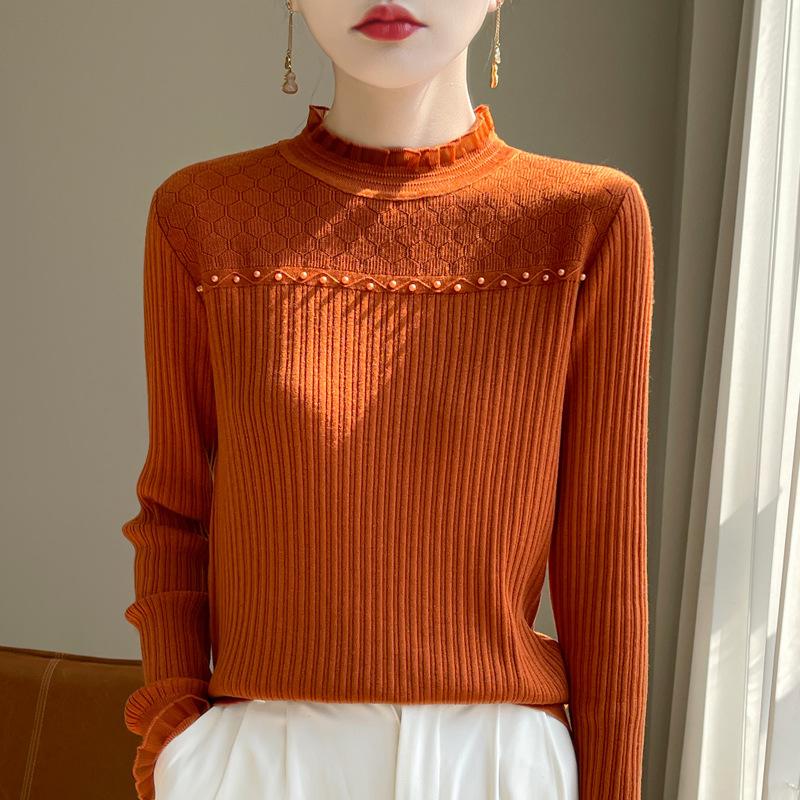 Semi-turtleneck Summer Fashion Versatile Fungus Edge Thin Bottoming Shirt Lace Top