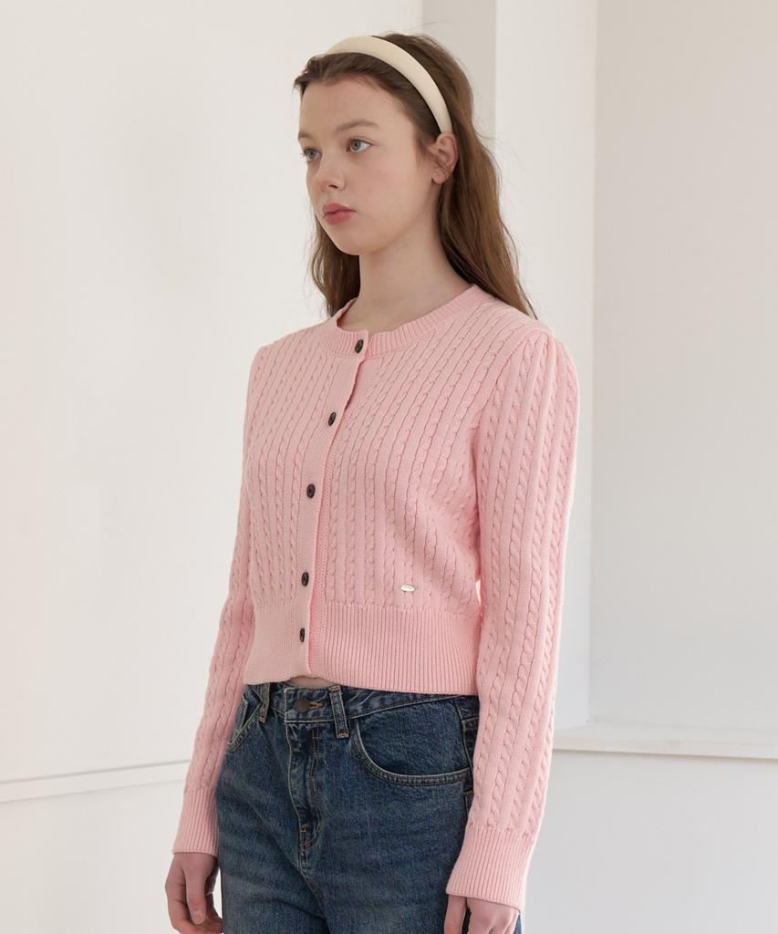 Cluny Soft Cable Knit Button Cardigan - Pink