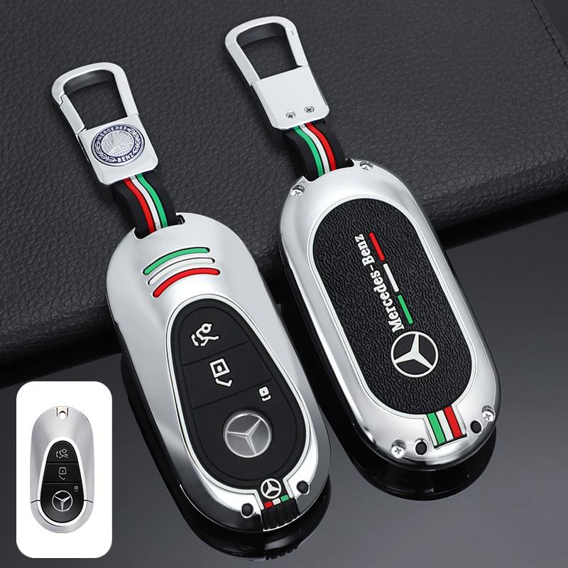 FA9Car Key Case Cover Silicone Protective Shell For Mercedes Benz C S Class W206 W223 EQE EQS GLC C260 S450 Alloy Keychain Pendant