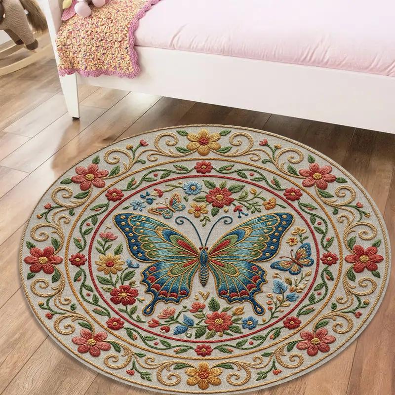 

Килимок Круглий Ретро з Метеликами, Килимок для Вітальні, Спальні, Дивана, Ігрової Кімнати, Нековзкий Килимок 86 80cmx80cm