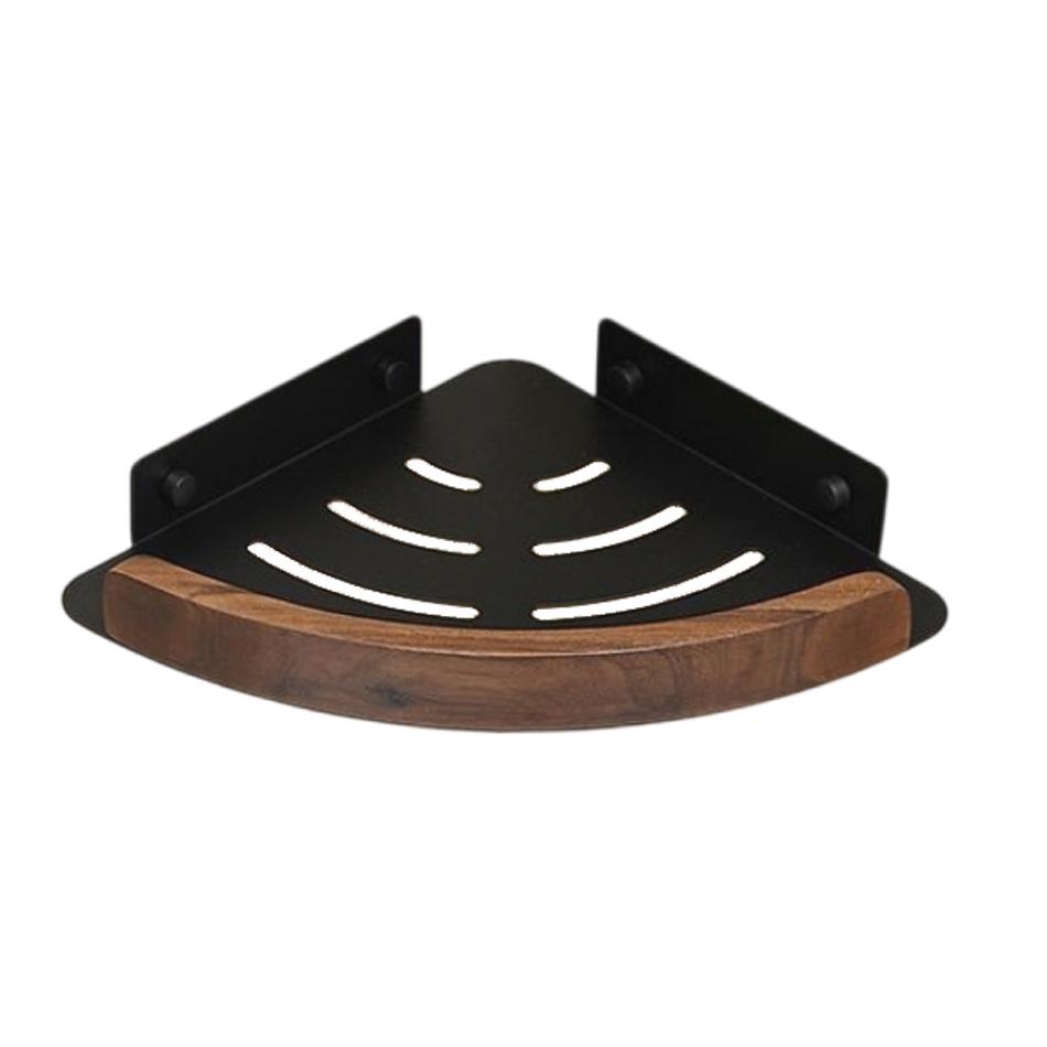 

Треугольная полка для ванной комнаты из черного орехового дерева, алюминиевое настенное крепление для туалета, ванны, душа, держателя для шампуня, мыла, угловой органайзер