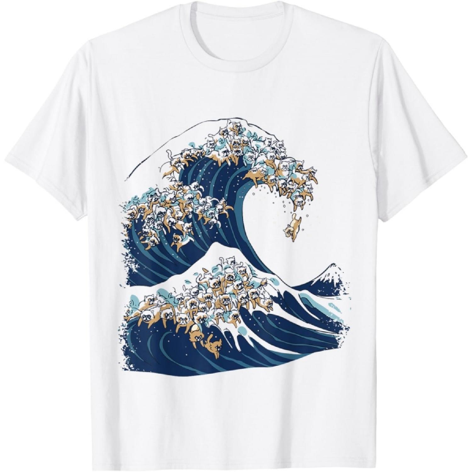 The Great Wave of Cats Japanese Art T-Shirt T-Shirt S