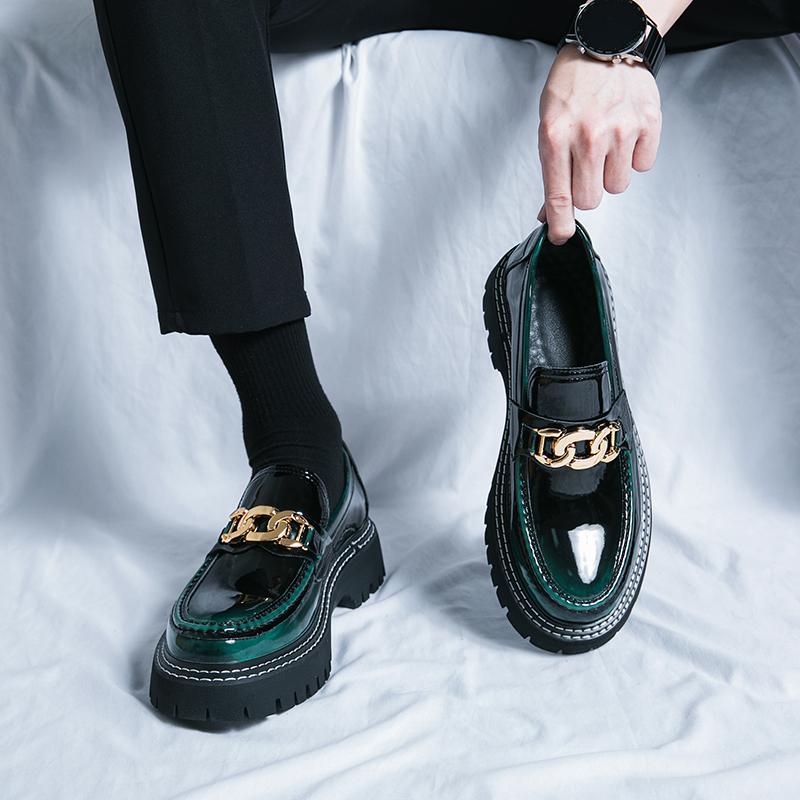 High-End Luxury Men's Leather Shoes Summer High-End Thick Bottom Fashion Bright Surface Slip-On Casual Loafers Leisure Shoes