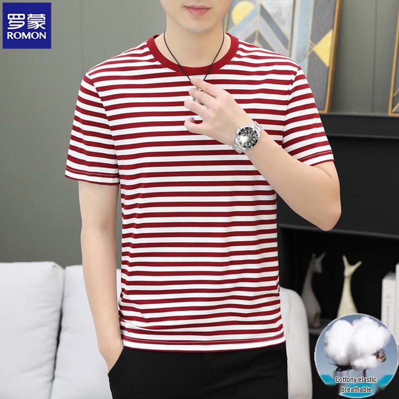 ROMON Herren Casual gestreiftes Kurzarm-T-Shirt