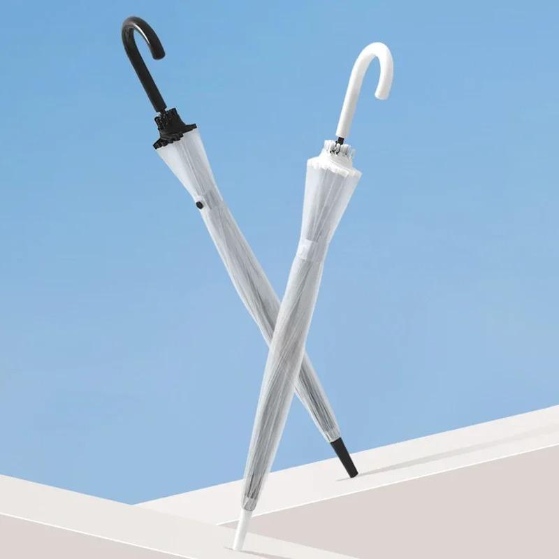 Transparent Umbrella Windproof Strong 16 Ribs Long Handle Rain Umbrella for Women Semi-automatic Big Umbrella