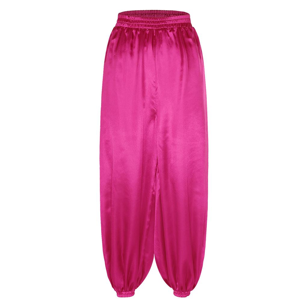 Women Belly Dance Pants Loose Fit Elastic Waistband Satin Bloomers Stage Performance Trousers