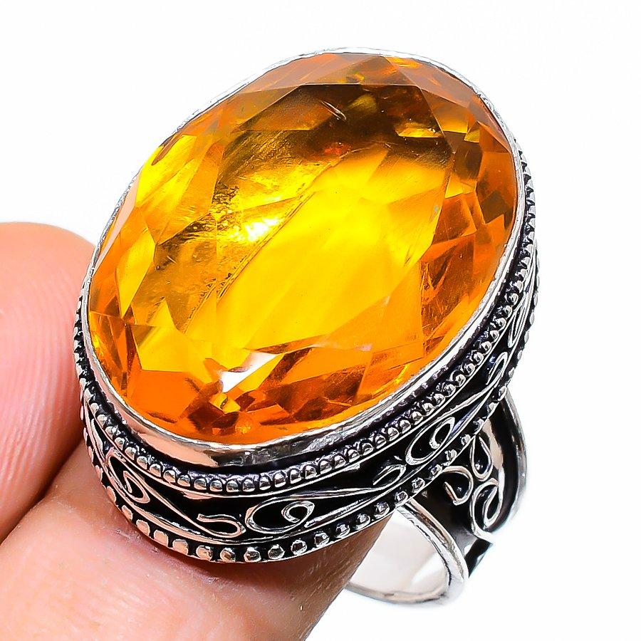 

Винтажное этническое ювелирное кольцо ручной работы с драгоценным камнем цитрином, размер 9 VR-3236