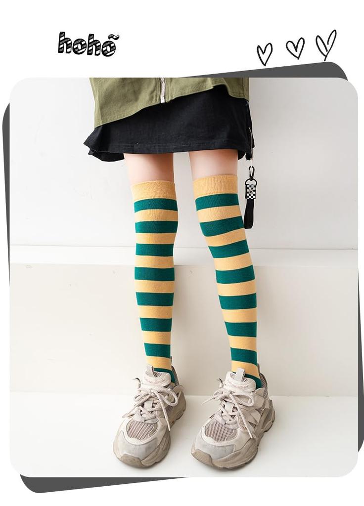 ZGKULAEAOW Striped Knee-High Socks for Kids, Striped and Bordered, for Boys and Girls, Knee-High Socks, Cosplay, Halloween Costume (M, Yellow)