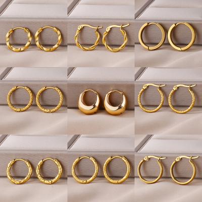 Vintage Chunky Round Earrings For Women Gold Color Stainless Steel Twisted Hoop Earring Statement Wedding Christmas Jewelry Gift
