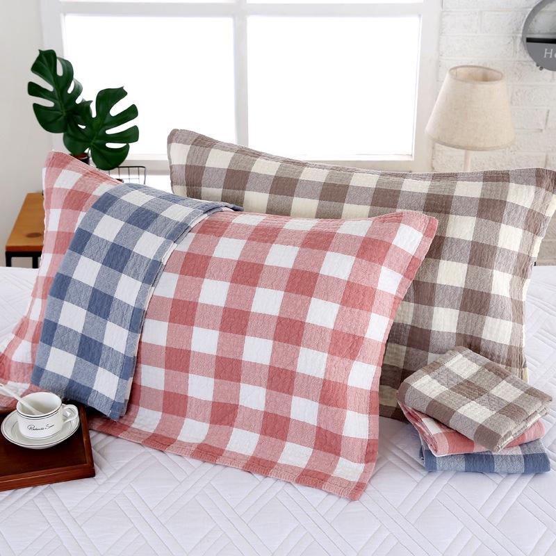 Three-Layer Washed Cotton Plaid Gauze Pillowcase - Soft, Breathable, Sweat-Absorbing Japanese Style