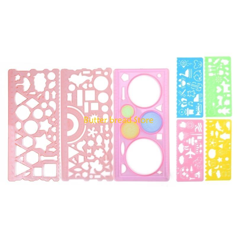 W89C Geometric Drawing Templates Plastic Rulers Multi-Function Measuring Rulers