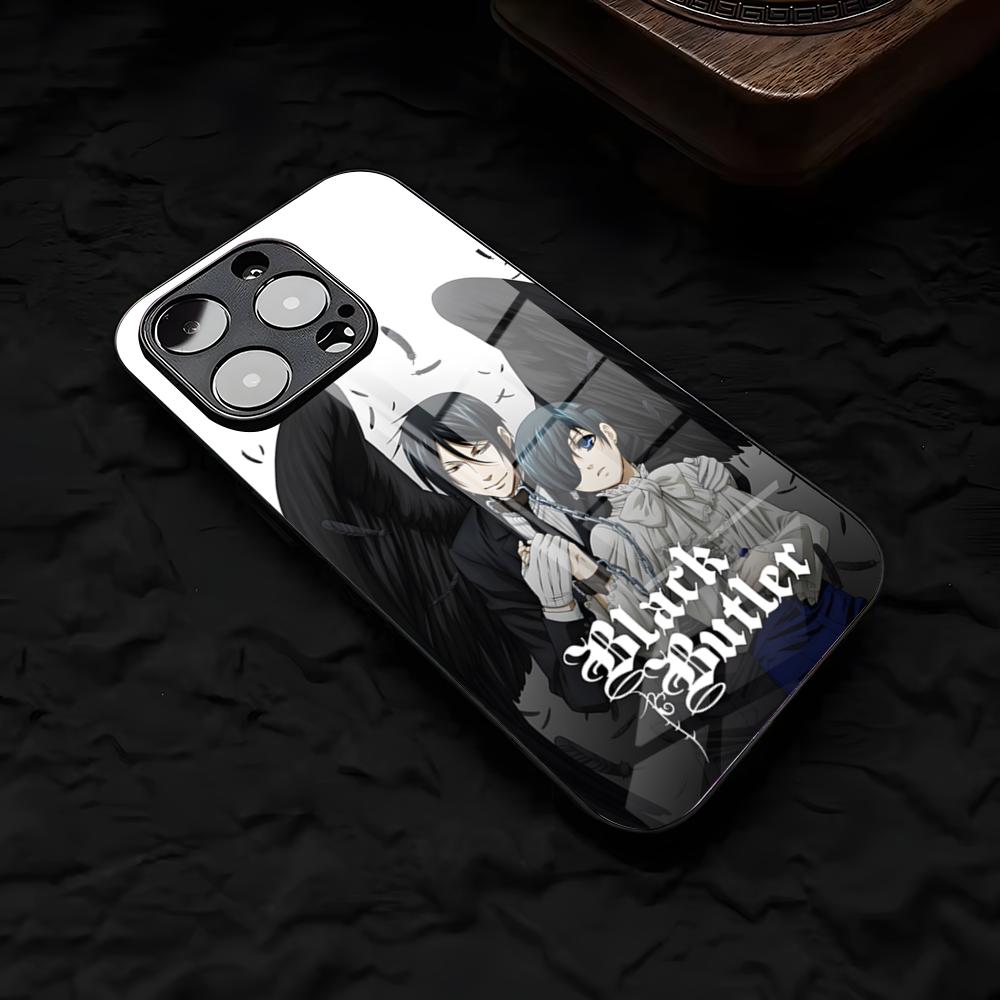 Anime Black B-Butler Phone Case For IPhone 17 Air 16 E Pro Max 15 14 13 Mini 12 Pro 11 Max Plus Black Glass Cover
