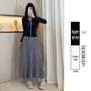 Women's Black Gold Velvet A-line Pleated Midi Skirt, High Waist, Spring/Autumn 2026