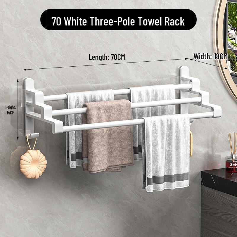 Punch-Free Multi-Bar Bathroom Towel Rack and Hanger Shelf
