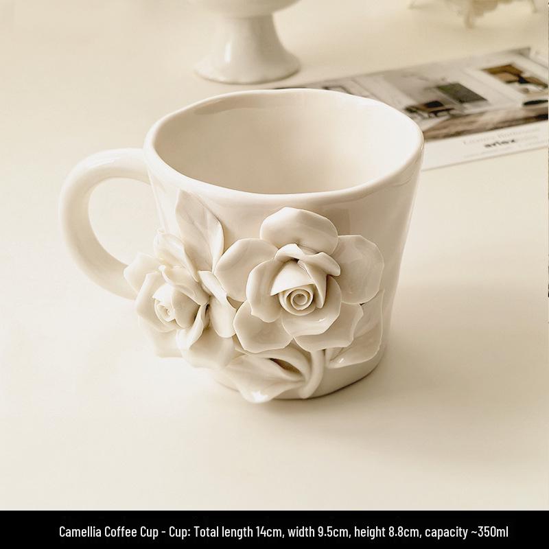 3D Floral Ceramic Coffee Cup & Saucer Premium Handcrafted Dessert Bowl Set 200~300ml