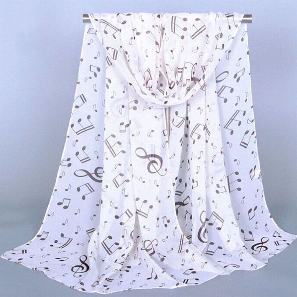 Clef Printed Women Neck Scarf Sheet Shawl Music Note Printed Scarf Muffler Chiffon Silk Scarf