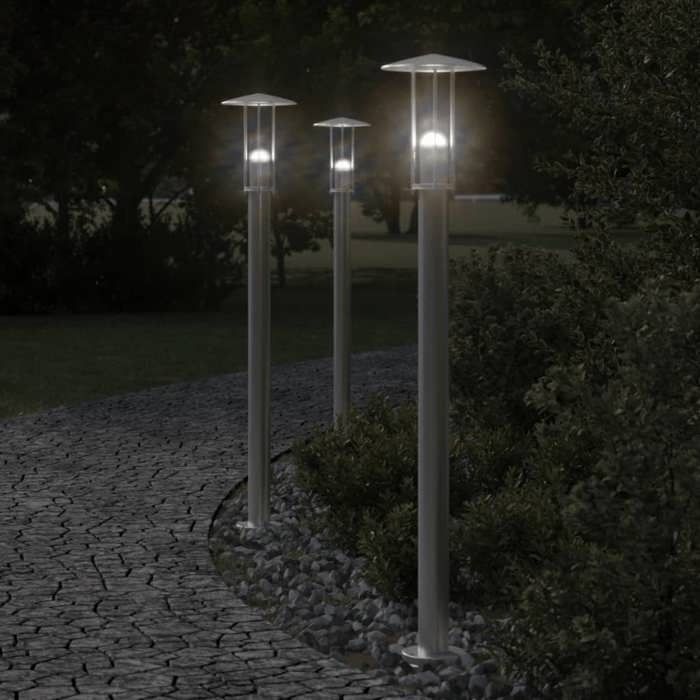 VidaXL Lampadaire d'extérieur argenté 100 cm acier inoxydable, éclairage au sol d'extérieur, éclairage au sol de jardin, 4006351