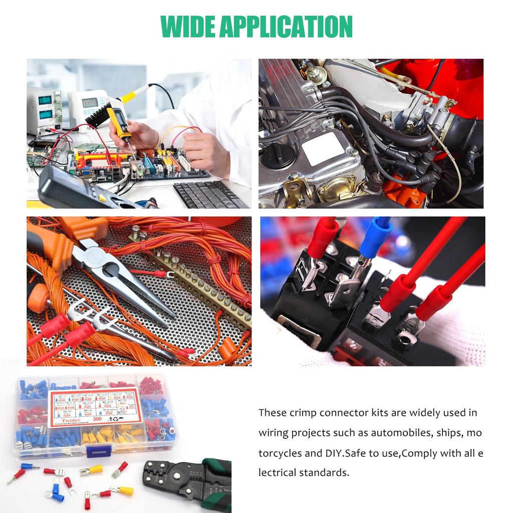 Twidec/Spade Crimp Connectors 2.8mm/4.8mm/6.3mm Male and Female Spade Connector Kit Includes Fork Ring Insulated Wire Connector 15 Types Crimp