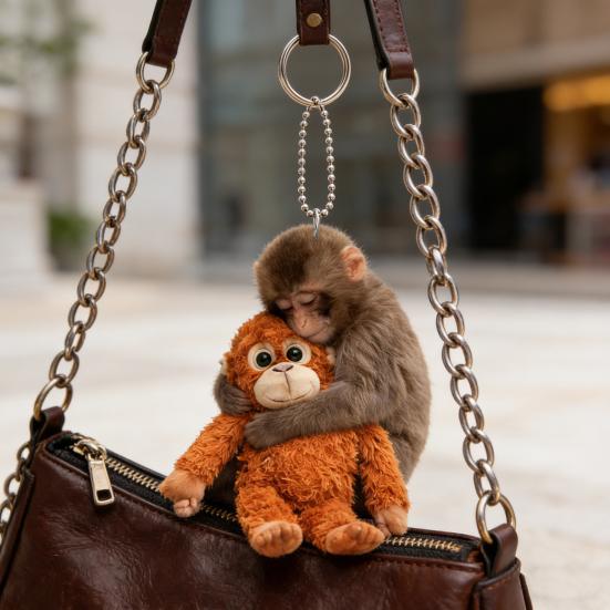 Monkey Keychain 2D Acrylic Cute Monkey Holding Plush Toy Hanging Pendant for Backpack Purse Car Keys Aceessory