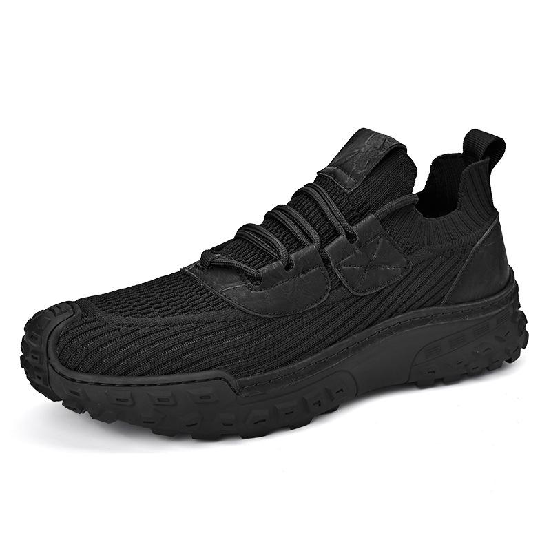 Four Seasons Luxury Hand-Stitched Men s Cowhide Flyknit Casual Shoes 41