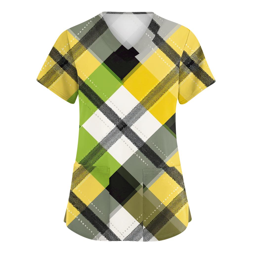 Damen St. Patrick Print Modischer V-Ausschnitt Tasche Kurzarm Uniform und Pflegeoberteil