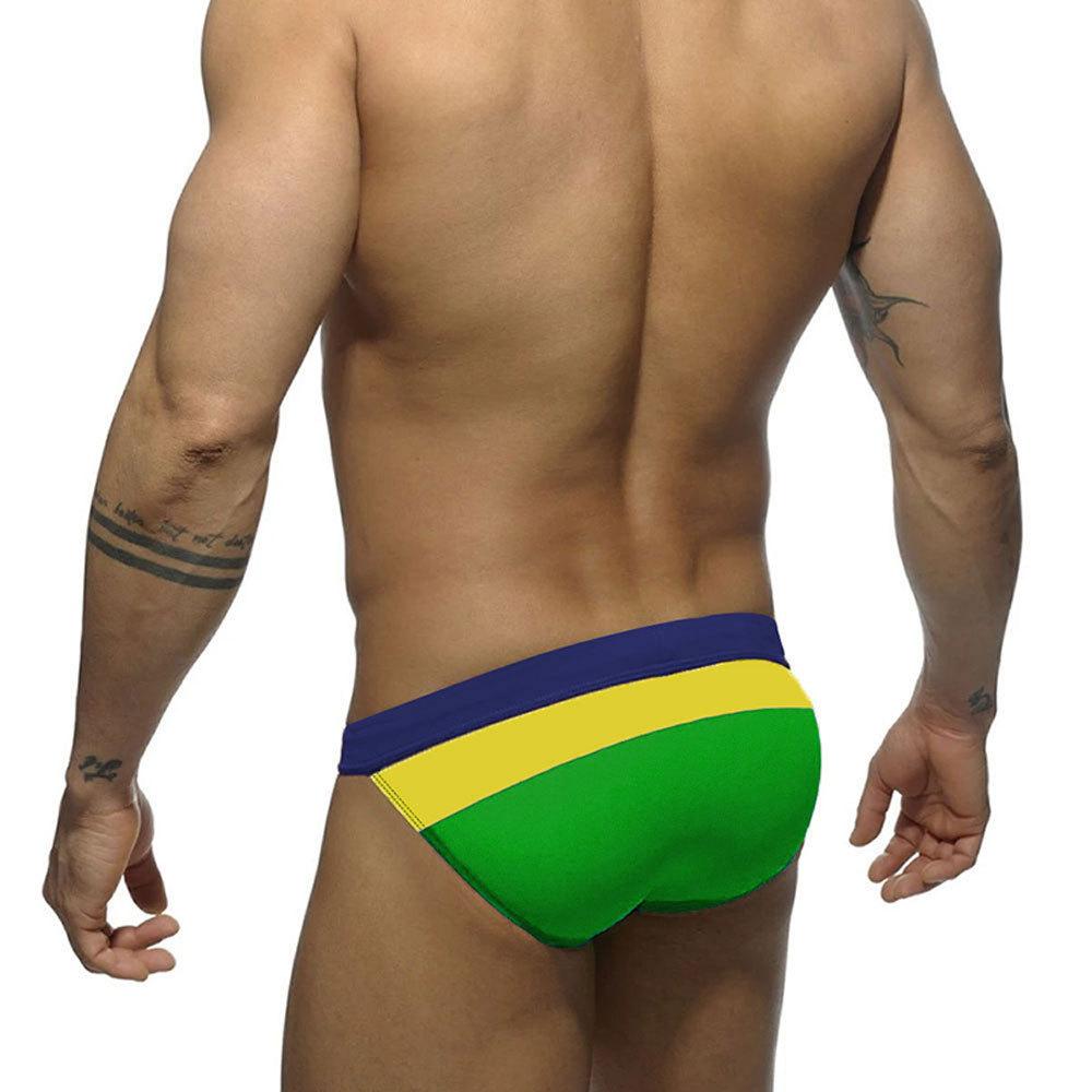 Men's High Slit Sexy Triangle Swimming Trunk Quick Dry Drawstring Color Blocked Beach Shorts