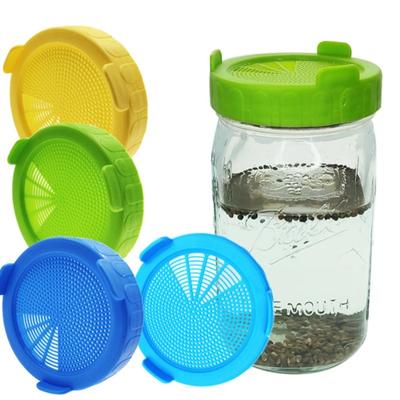 2st burk med bred mun Plastskärm grodd sil Lock Kit för odling av bönbroccoli Alfalfa salladsgroddar Fler lock