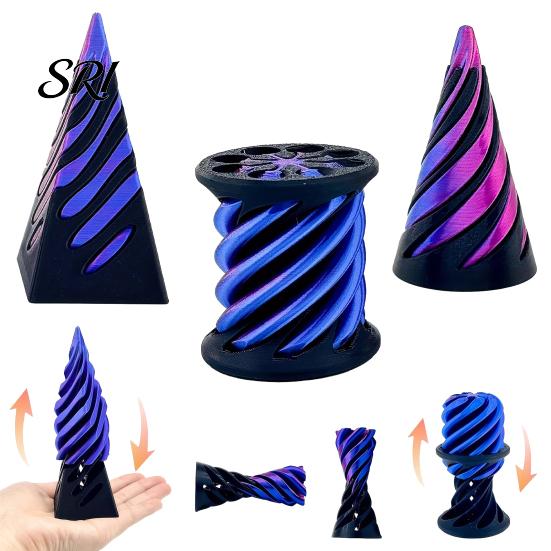 Spiral Stress Relief Toy 3Pcs 3D Printed Cone Figurine Impossible Passthrough Sculpture Vortex Thread Anxiety Gadget Illusion Mini Pyramid Cylinder